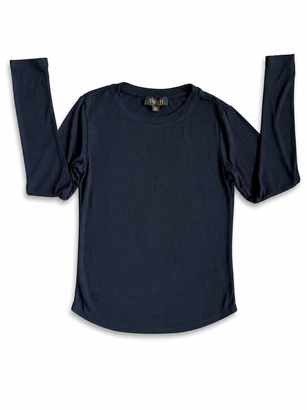 Truth Ribbed Long Sleeve Top Women’s Size M Black Crewneck Stretch Basic Shirt